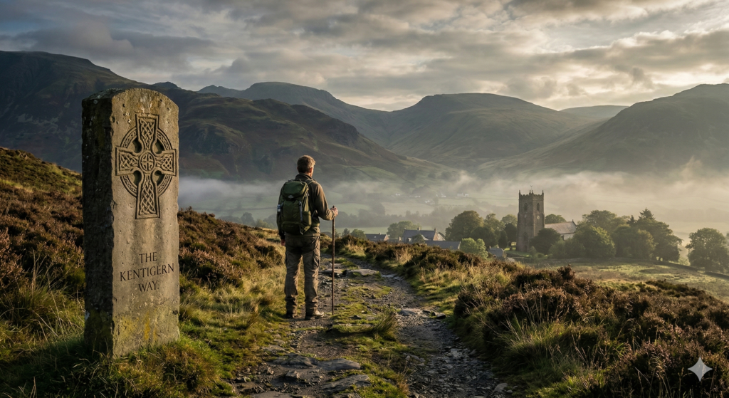 man walking on a hillside track